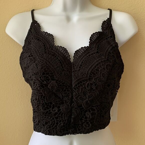 Vintage black lace‎ Cami crochet crop top tank Paper Crane Size Small - Picture 1 of 11